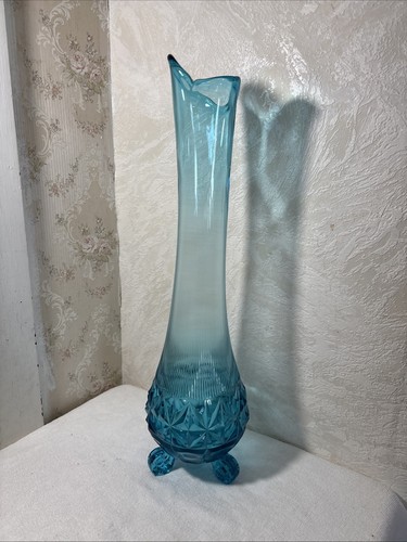Jarrón L E Smith Diamond Butt 3 ruedas azul oscilante 19” de colección MCM Mid Century retro difícil de encontrar - Imagen 3 de 8
