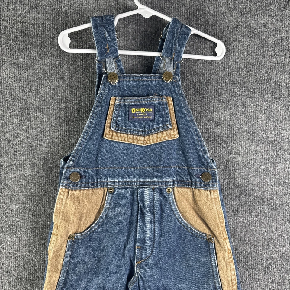Vtg 1990s OshKosh B’Gosh Overalls Cowboy Patch Sz 4T USA Made Denim Canvas Rare - Image 2 of 4