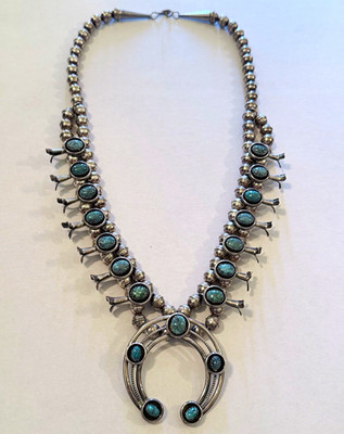 Indianer Kürbisblüte Halskette - Sterlingsilber und Türkis