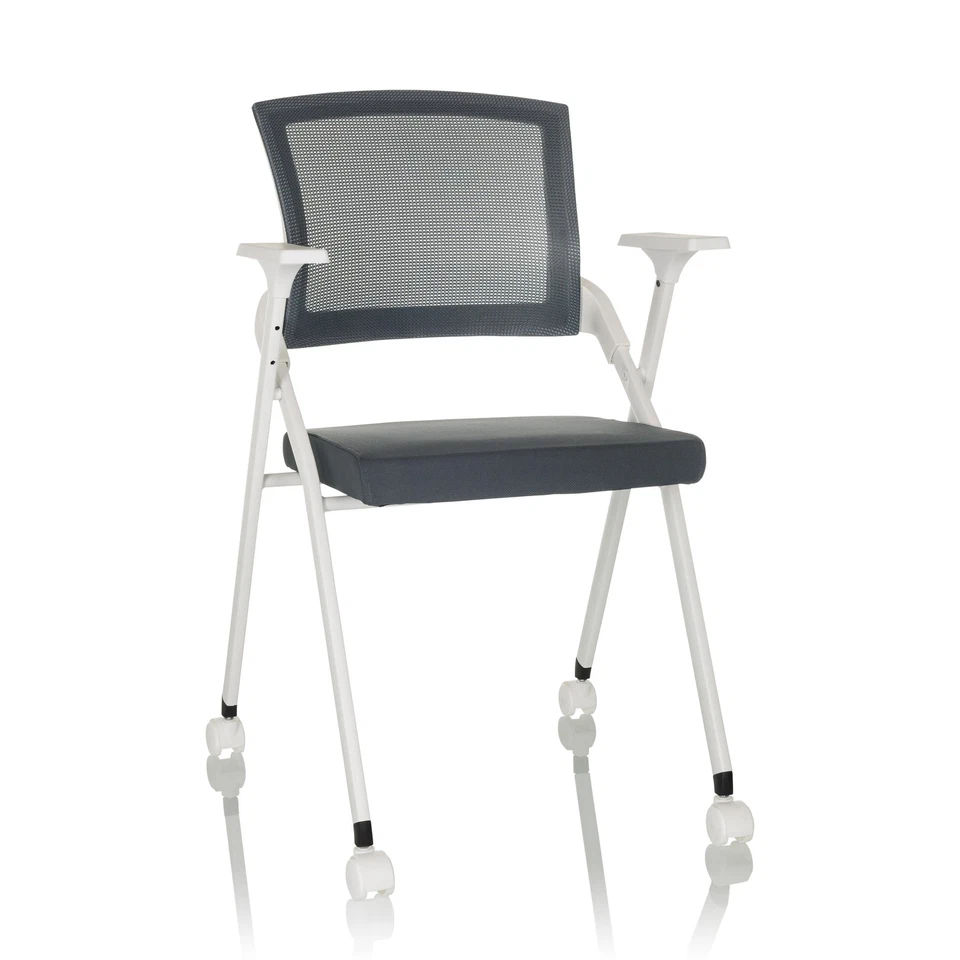 HJH OFFICE Klappstuhl Bürostuhl Besucherstuhl Stuhl klappbar Rollen PRIORITY Stoff Mesh