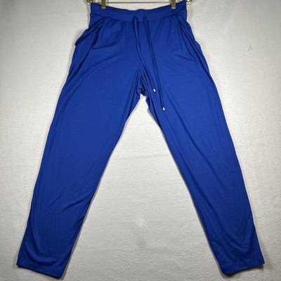 Hanro Lounge Pajama Pants Women's M Sleep Indigo Blue Woven Long Drawstring