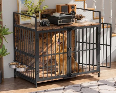 41''/48'' Large Dog Crate Furniture, Indoor Dog Kennel with USB Charging Station