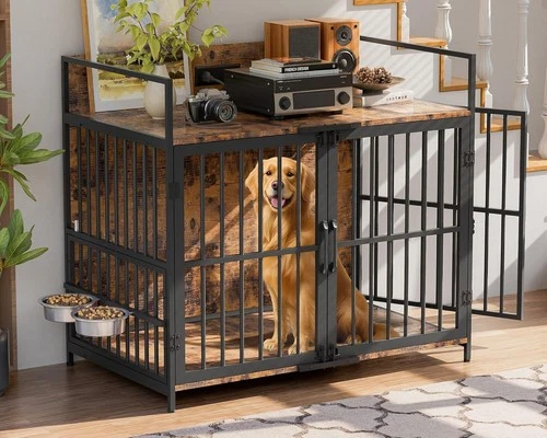 41"/48" Large Dog Crate Furniture, Indoor Dog Kennel with USB Charging Station