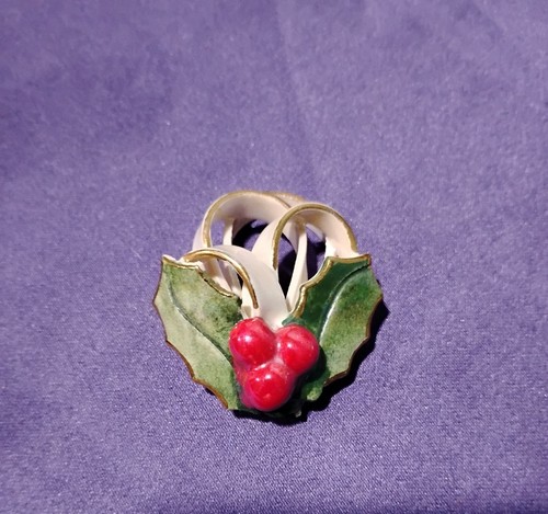 Ceramic Christmas Holiday Mistletoe Bow Vintage Brooch - Picture 14 of 24