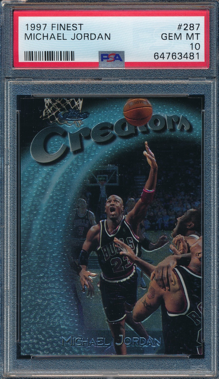 MICHAEL JORDAN 1997-98 TOPPS FINEST SILVER EMBOSSED PSA 10 GEM MINT #287!