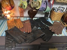 Lot Of 8 Vintage Womens Assorted Vinyl Leather Gloves Lined Black Brown A43
