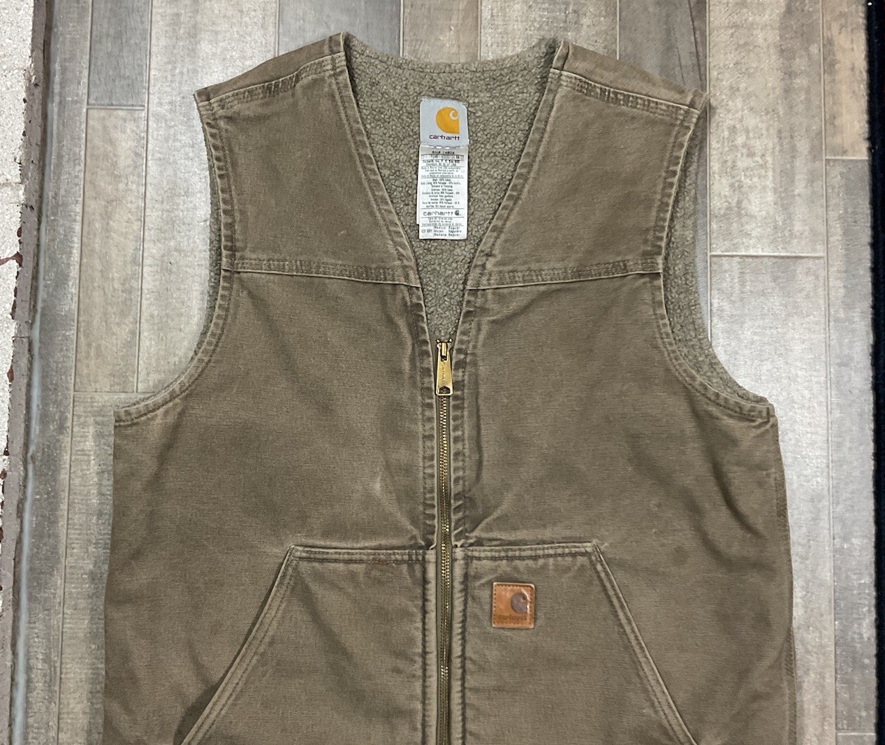 Carhartt VTG Sandstone Fleece Sherpa Lined Canvas Vest Jacket Medium 
