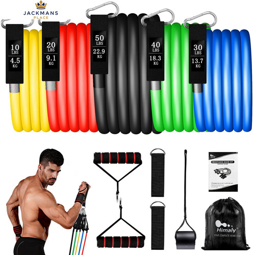 Resistance Bands Set 5pcs with Handle,Up to 150LB/68kg 150LBS, 150 LBS