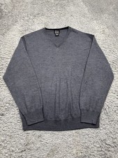 Jos A Bank Sweater Men XL Charcoal Gray Merino Wool Ribbed V Neck Pullover