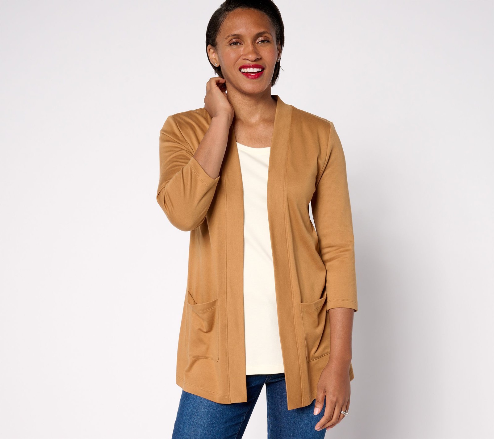 Isaac Mizrahi Live! Women's Top Plus Sz Sweater 1X Essentials Pima Brown A667786