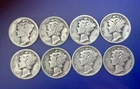 Mercury Dime Silver Lot 1919 1935 1939-D 1943 8 Coins 90% Silver