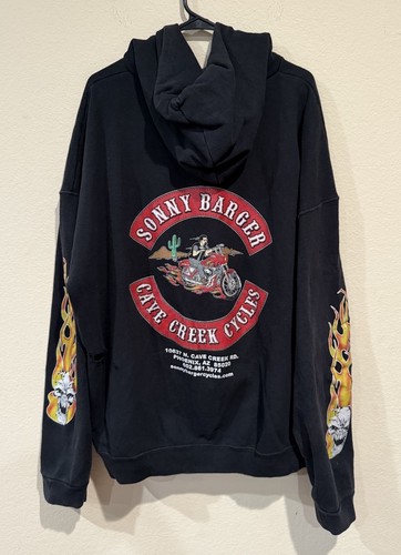 Vintage Hells Angels Sonny Barger Biker 3X Motorcycle Fire Flame Zip Hoodie Rare