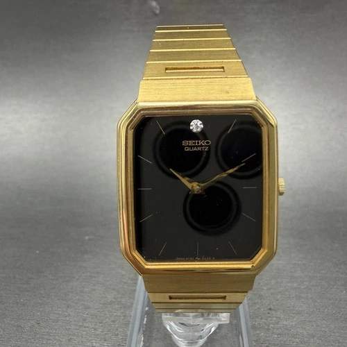 Seiko Tank Watch Men 26mm Black Dial Gold Tone Octagon 5Y30-5B89 New Battery NHJ