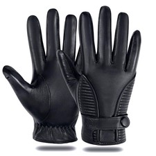 Mens Genuine Leather Gloves with Cashmere Lined Warm Touchscreen Sheepskin Wi...
