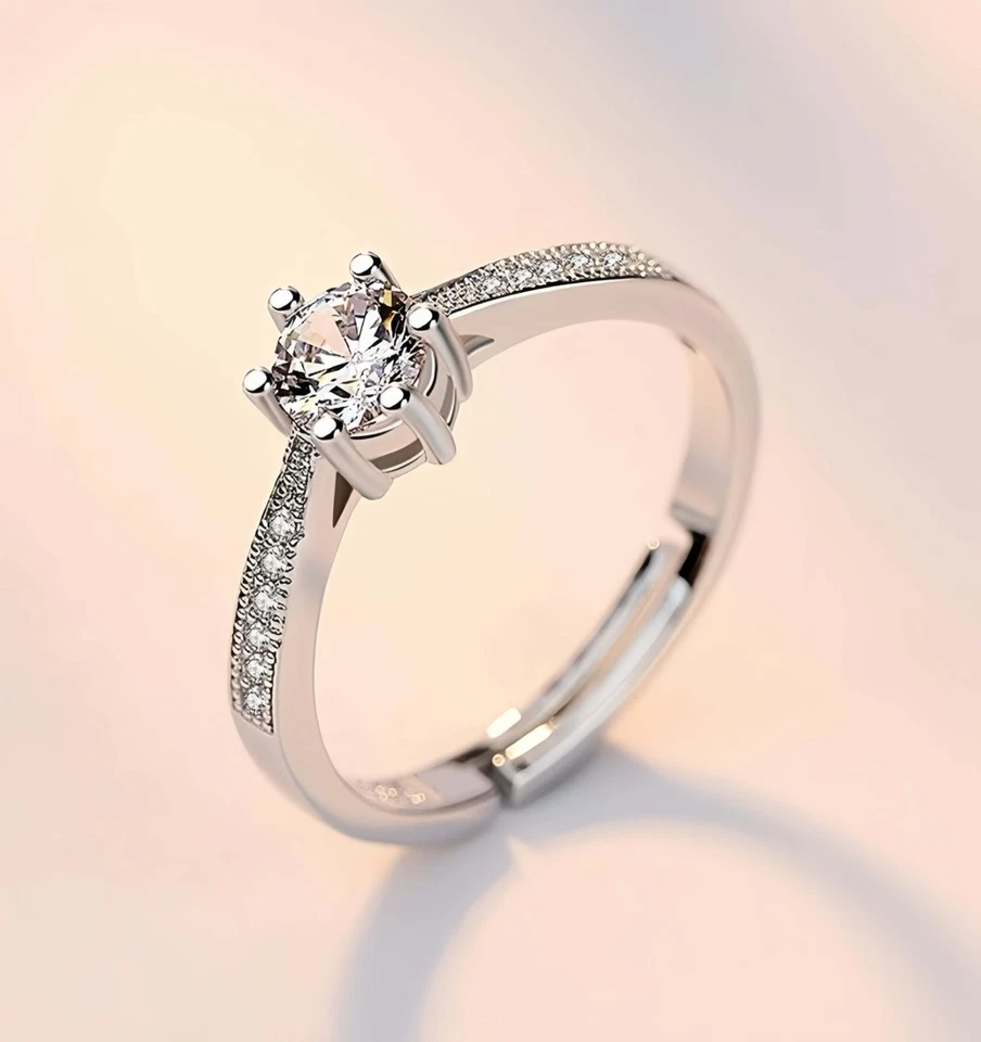 925 Sterling Silver Crystal Stone Adjustable Ring For Women Girls Jewellery Gift - Image 2 of 4