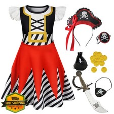 Eledobby Girls Pirate Costume Toddler Halloween Dress Up Outfit