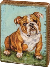 New 6" x 5" Small Primitives By Kathy Wood Bulldog Bull Dog Box Block Sign