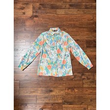 Vintage Clothing - Button Down Blouse - Illustrated Florals - Rrrruss - Medium
