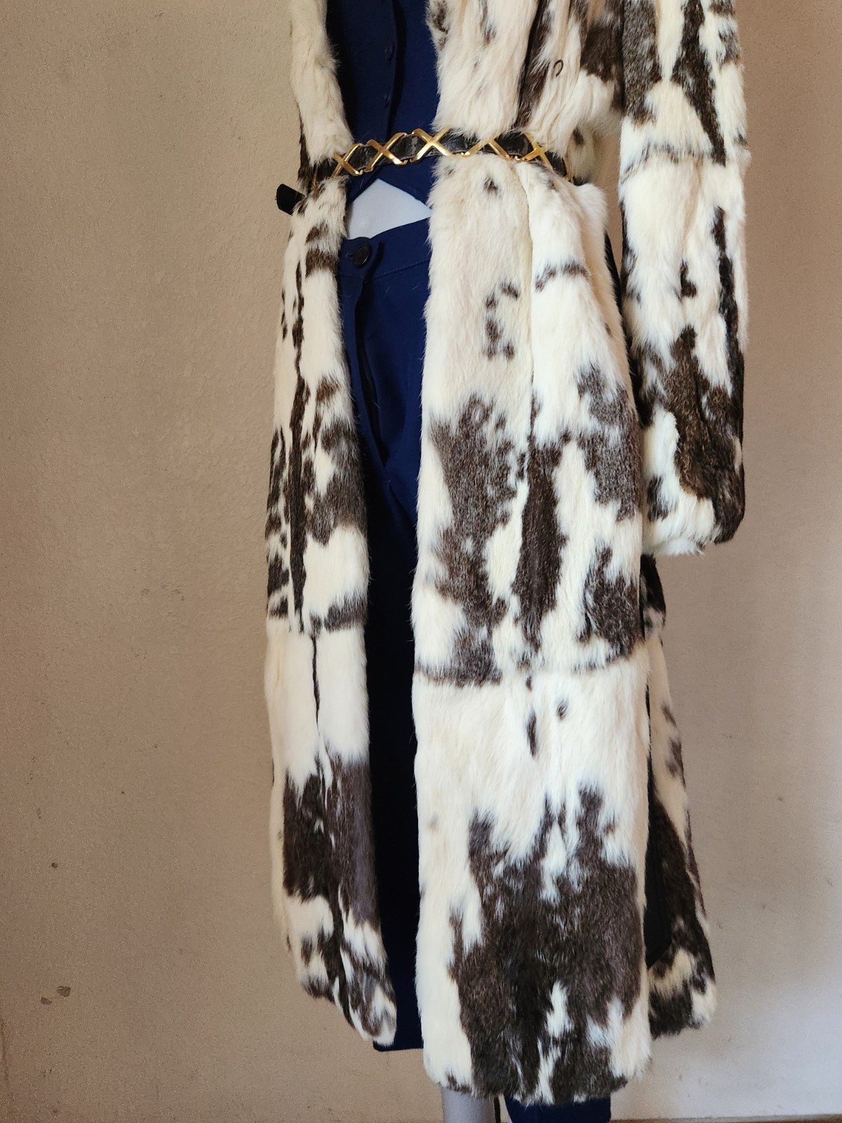 70s Vintage Full Length Patchwork Rabbit Fur Coat… - image 3