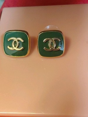 Ladies Channel  Enamel Green  Stud Earrings