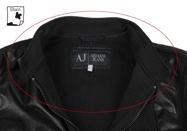 ARMANI JEANS Mesh Switching Back Embossed Logo Leather Zip