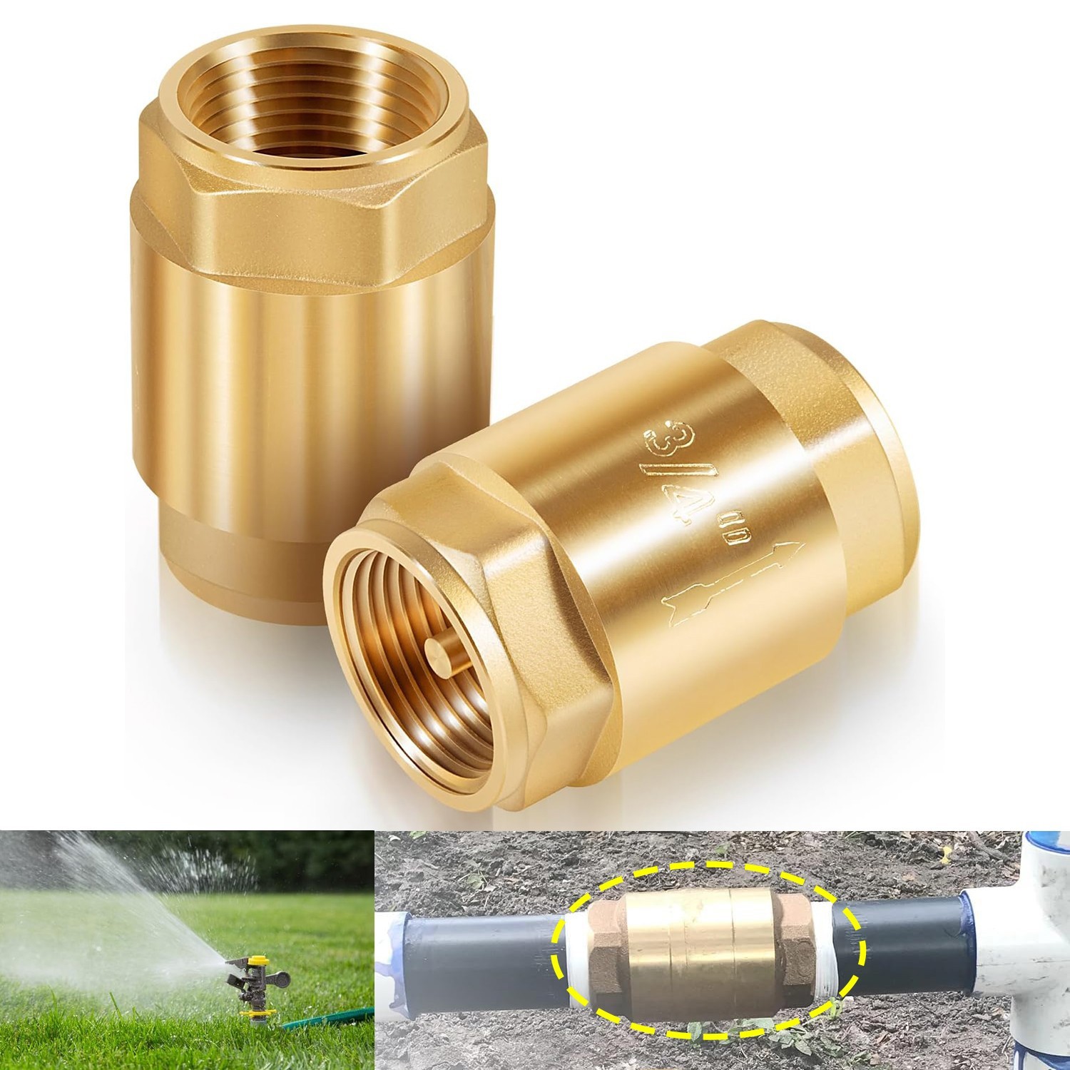 3/4"NPT One Way Brass In-Line Check Valve Female Pipe Thread #20403LF (2 Pack)