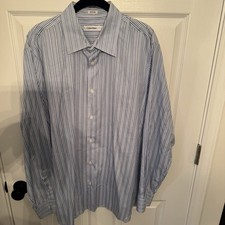 CALVIN KLEIN Men's Size Large Blue Striped Button Up Shirt 100 Cotton