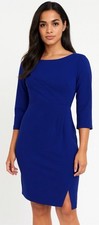 Tahari ASL Petite 3/4 Sleeve Side Tie Sheath Dress Cobalt Blue 2P