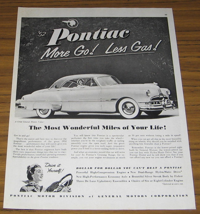 1952 Vintage Ad The 52 Pontiac More Go Less Gas