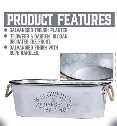 Galvanised Oval Metal Planter Galvanised Trough Planter Plant Flower Pot Garden - Picture 5 of 5