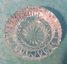 Vintage Heavy Clear Glass Ashtray Diamond Cut Design 4" Diameter 1.75" Tall