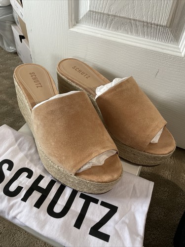 Schutz Mayale Honey Beige Slide Wedge Sandals. Sz 10. NIB! - Picture 5 of 12