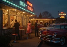Digital Image Picture Photo Wallpaper Background AI Art  50's American Drive-in2