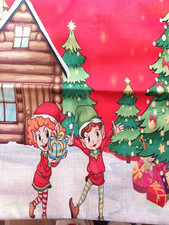 NEW! CRISTMAS LINEN Pillow Cover. 17 1/2" sq.w.Zipper. ELFS,TREE,PRESENTS 01