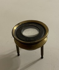 Antique Brass Desk Map Magnifying glass magnifier Tripod Made In FRANCE. 2" dia.