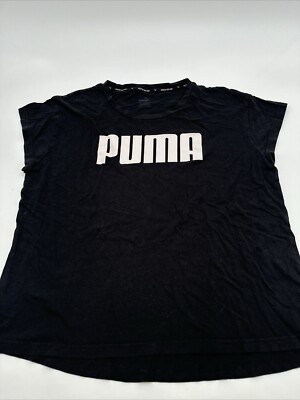 Puma T-Shirt Women Large Graphic Print Logo Black ..#18731