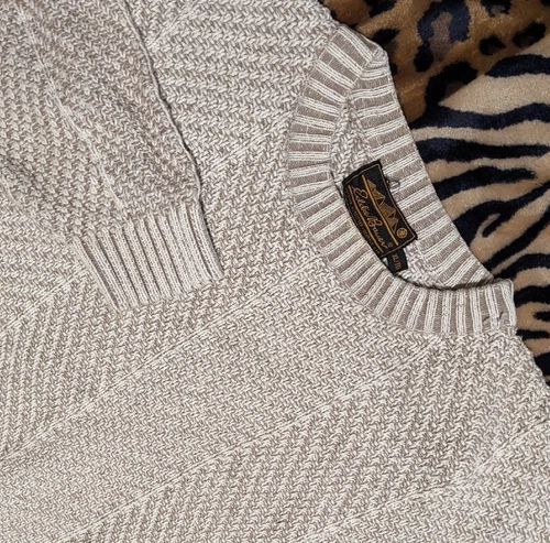 vtg EDDIE BAUER Chunky Crew neck Sailor Sweater Pullover Gray Creme Mens XL #386