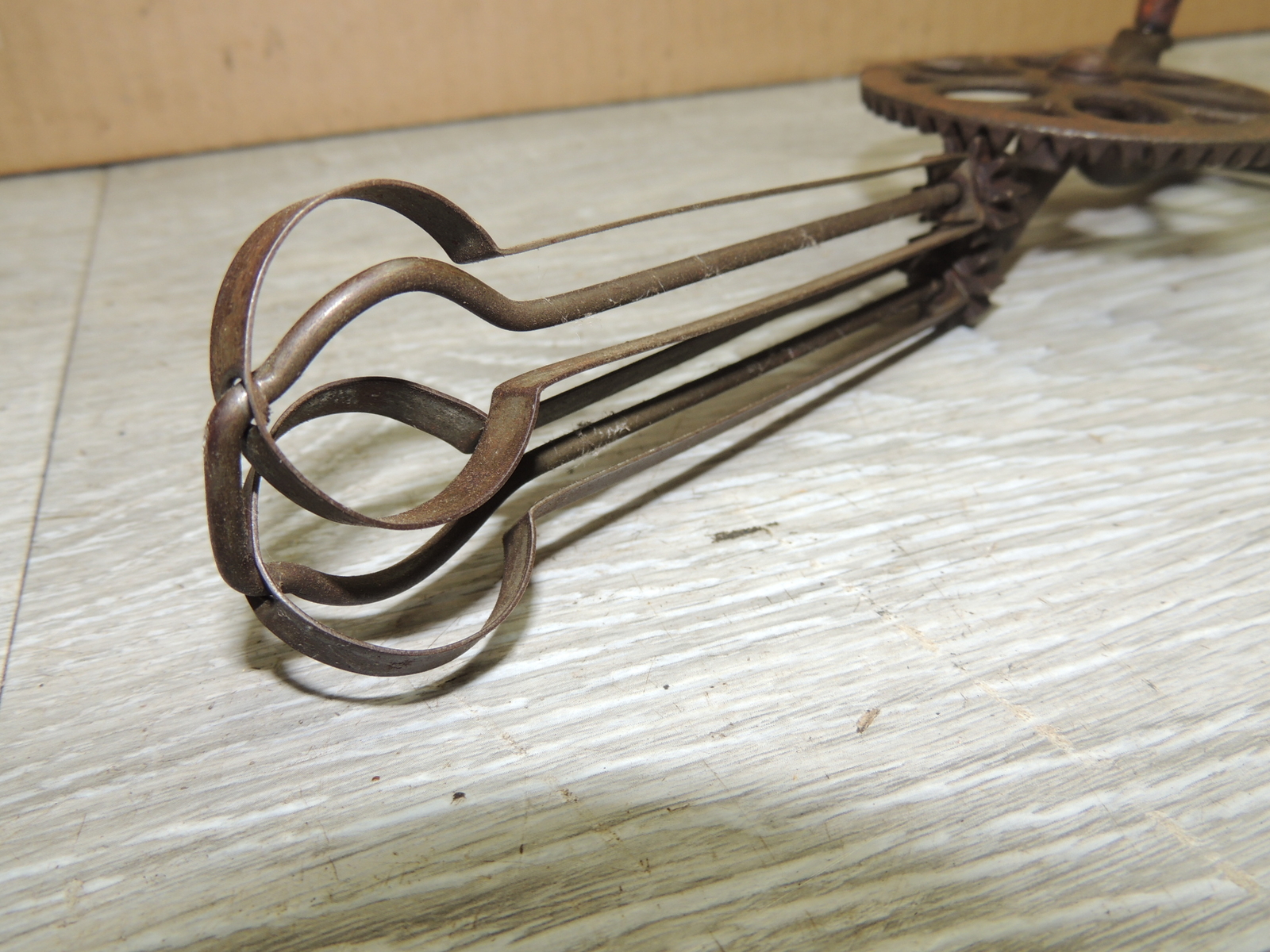 1891 Cast Iron Dover Mfg Egg Beater, Works, 10" Tall, Wood Handle