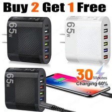 6Port 65W Fast Wall Hub Charger Adapter USB Type-C 5V/3.5A For iPhone Andriod US