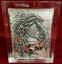 BASSORILIEVO CAVALLI SU LASTRA ARGENTO 925 - MESSINA 114/150 - BASE PLEXI