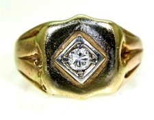 Art Deco 0.10ct Diamond Signet 9ct Rosey Yellow Gold Ring K ~ 5 1/4