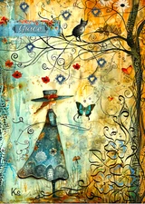 Cute Whimsical ACEO - Artist Trading Card, Girl In The Forest 2.5x3.5 ATC