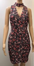 GUESS New w/Tag Women's Size 6 Black Choker Neck Dress w/Red & Pink Flowers