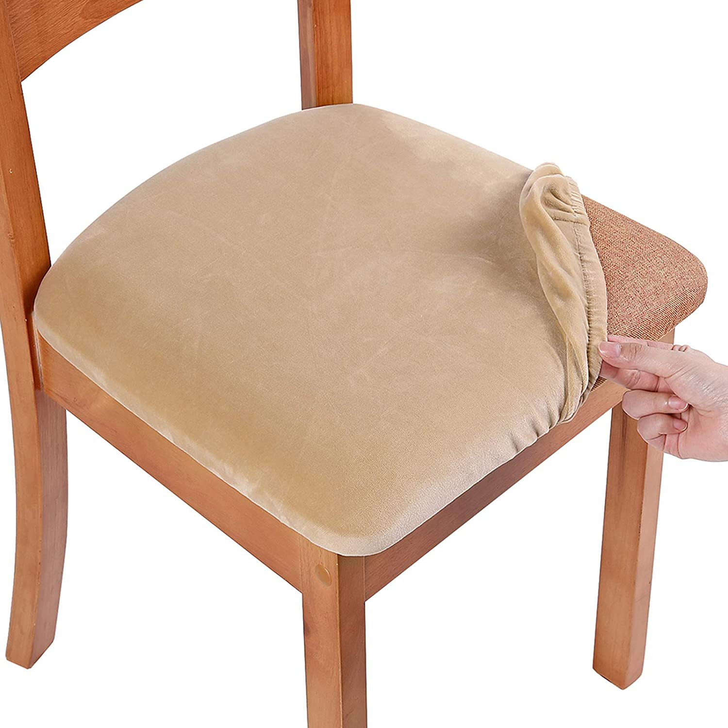 Smiry Original Velvet Dining Chair Seat Covers, Stretch Fitted Dining Room Uphol