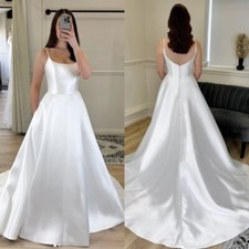Satin Wedding Dresses Simple White Ivory Sleeveless Summer Backless Bridal Gowns