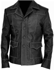 Men's Fight Club Black Leather Coat Blazer Brad Pitt Tyler Real Sheepskin Coat