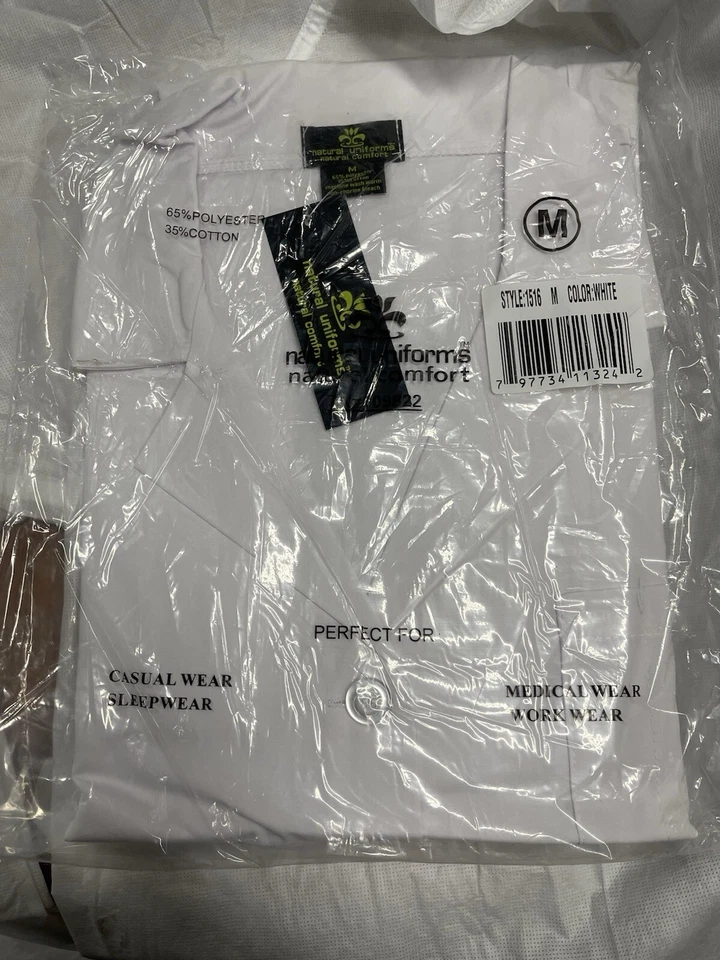 LAB COAT Natural Uniforms MEDIUM  White Long Unisex Lab Coat NEW - Image 2 of 4