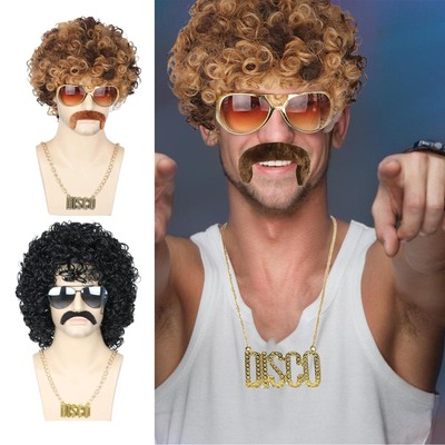 4pcs Hip Hop Costume Gold Chain Hip Hop Wig Costume Accessories Fashionable Set