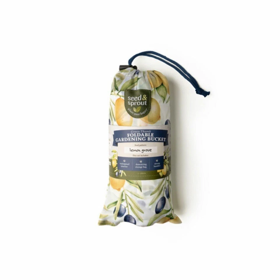 NEW! Seed & Sprout FOLDABLE GARDENING BUCKET in “Lemon Grove” w/Drawstring Bag - Image 2 of 4