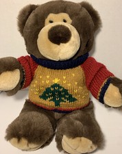 Vintage Winter Teddy Bear Plush 20" Stuffed Animal In Christmas Sweater RARE